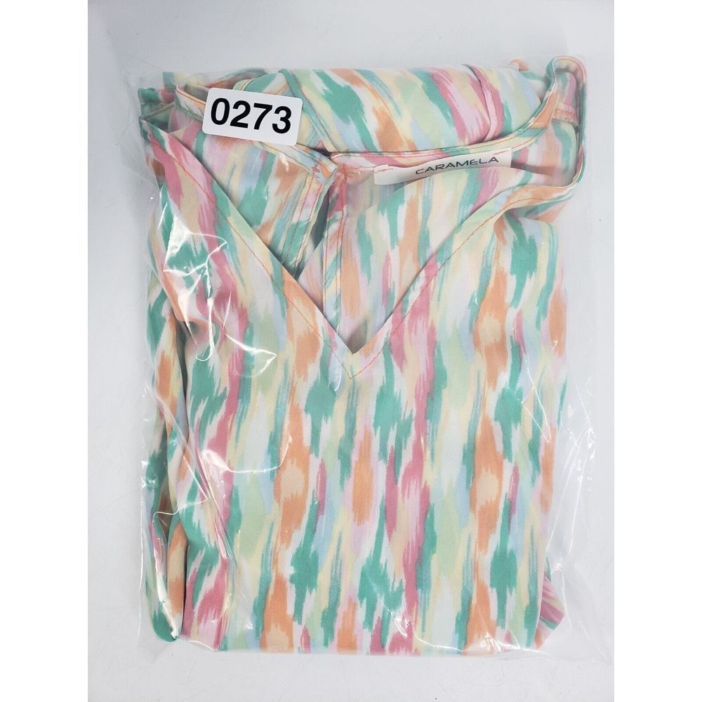 Caramela Colorful Pastel Medium Flutter Sleeve Blouse Top V-Neck Loose Fit EUC - Picture 7 of 7